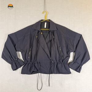 Athleta Cropped Jacket Black Long Sleeve Drawstrings Preppy Women's Size Medium